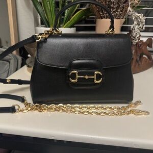 Real Leather Black Handbag with Gold Accents